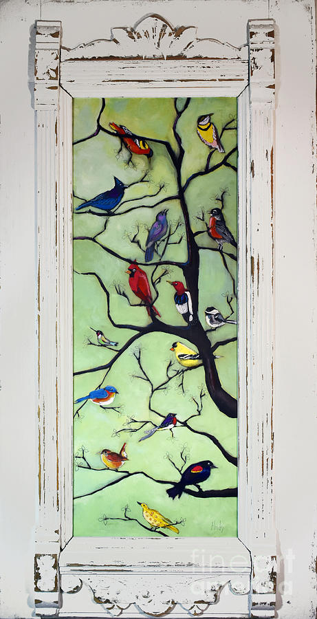 Bird Painting - Birds In The Tree framed by David Hinds