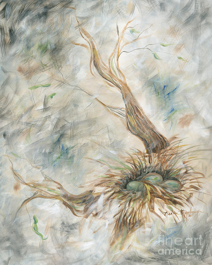 Birds Nest in Gray Painting by Nadine Rippelmeyer