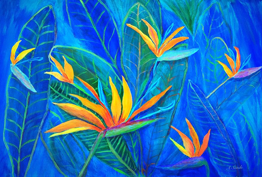 Birds of Paradise in Florida Painting by Anne Sands