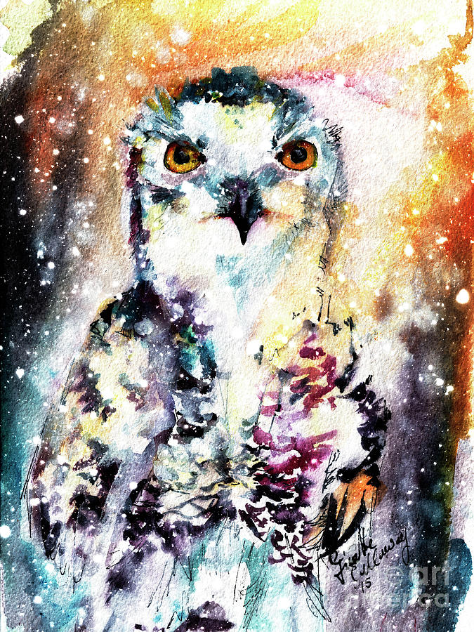 Birds of Prey Snowy Owl Wildlife Art Painting by Ginette Callaway
