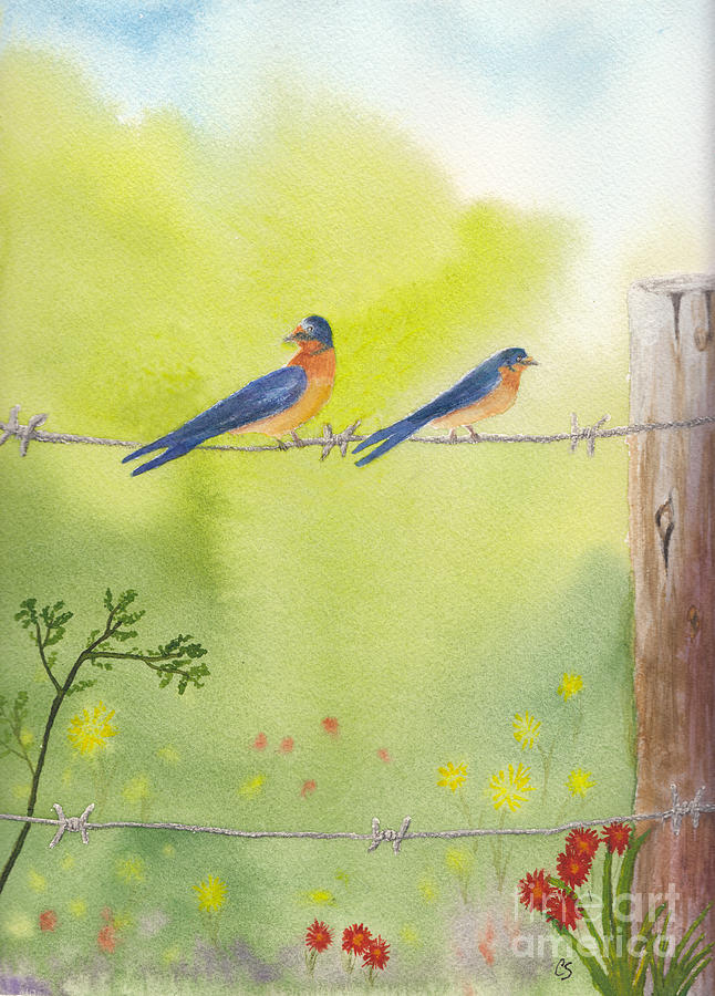 Birds on a Wire Barn Swallows Painting by Conni Schaftenaar