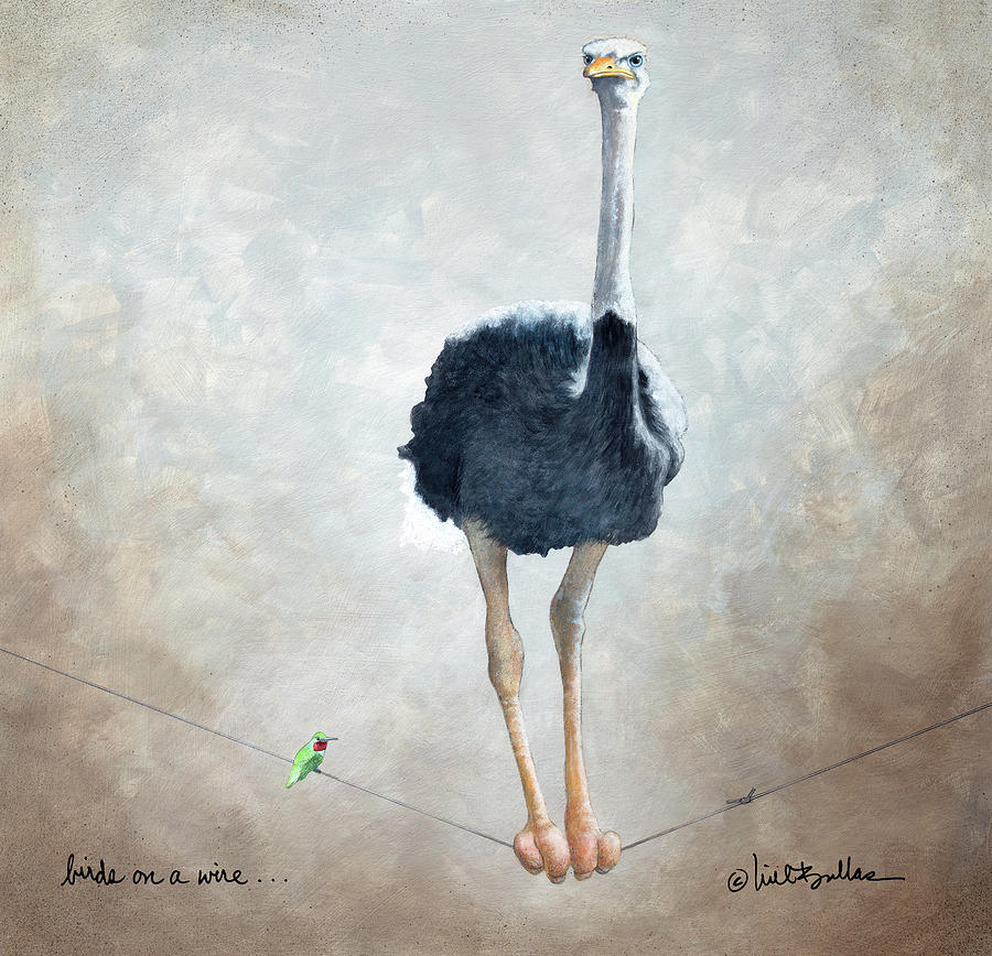 Ostrich Painting - Birds On A Wire... by Will Bullas