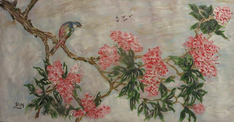 Birds on an exotic tree  Painting by Sam Shaker