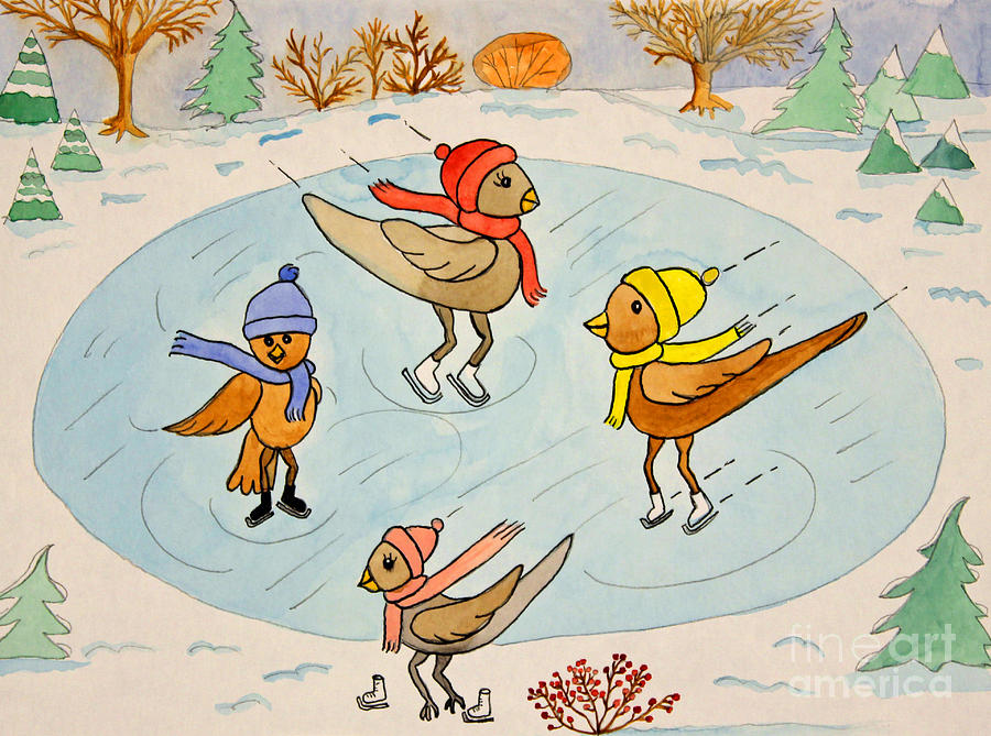 Birds on Ice Painting by Norma Appleton
