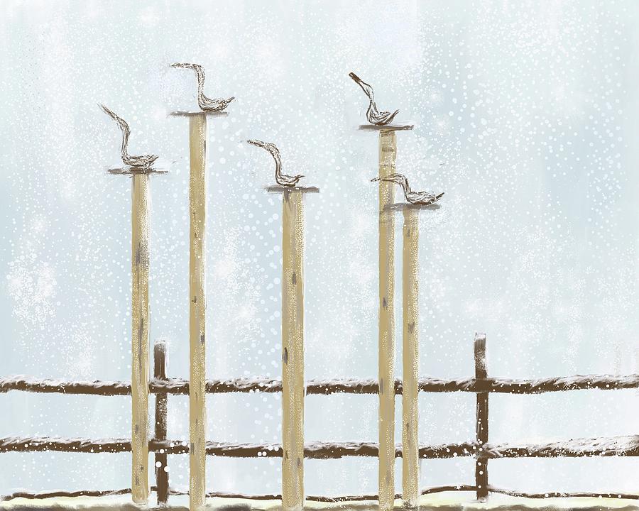 Birds on Posts Digital Art by Peggy Blackwell