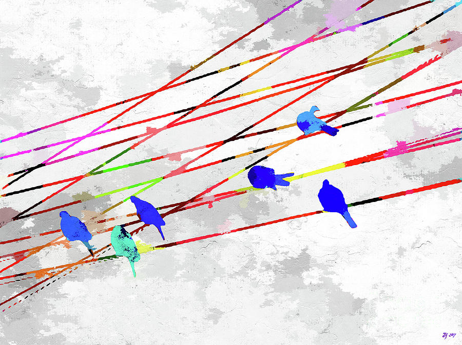 Vintage Mixed Media - Birds on the Wire by Daniel Janda