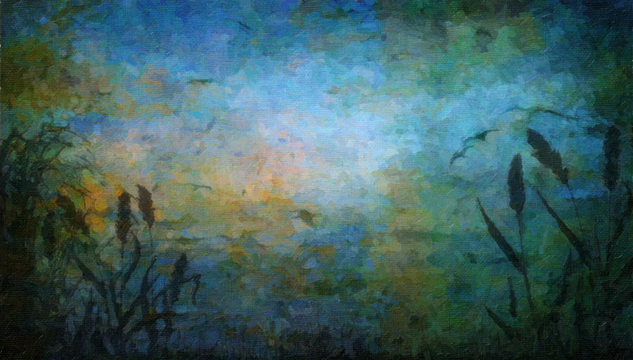 Birds over the Lake Painting by Kathie Miller