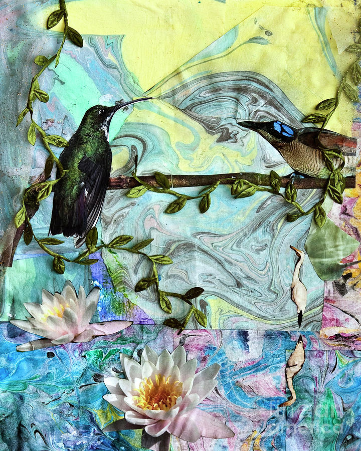 Birds Singing Above White Heron - BGBSA Painting by Fr Bob Gilroy SJ