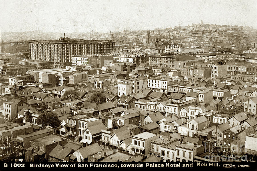 San Francisco Photograph - Birdseye View of San Francisco, Towards Plalce Hotel and Nob Hill 1880 by Monterey County Historical Society