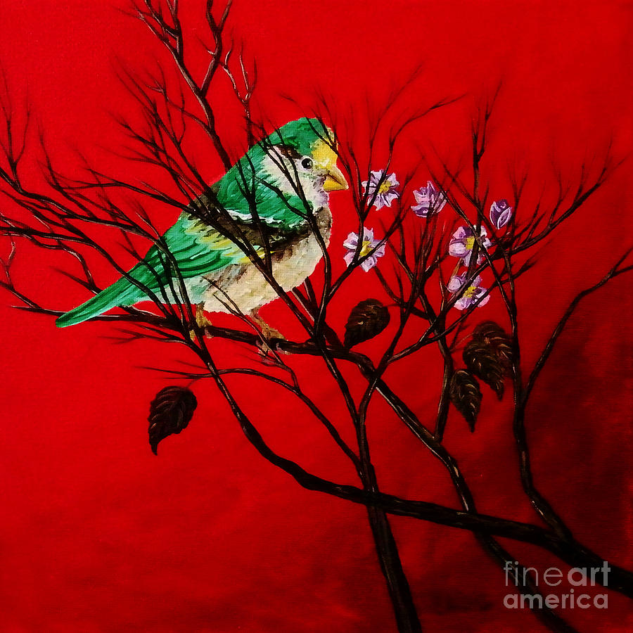 Birdy in a bush Painting by Aarron  Laidig