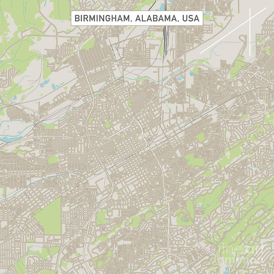 City Digital Art - Birmingham Alabama US City Street Map by Frank Ramspott