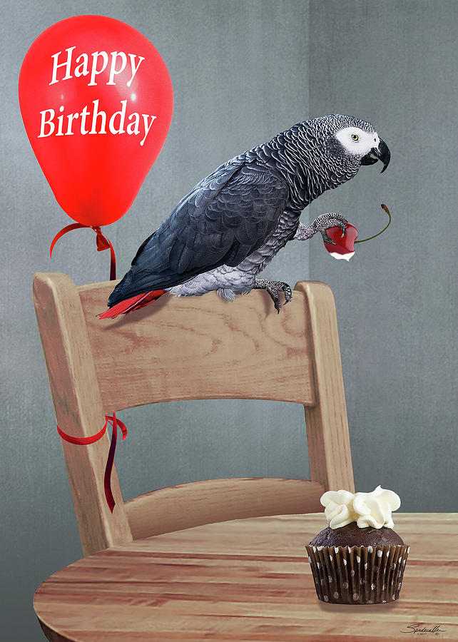 Parrot Digital Art - Birthday Bird Card by M Spadecaller