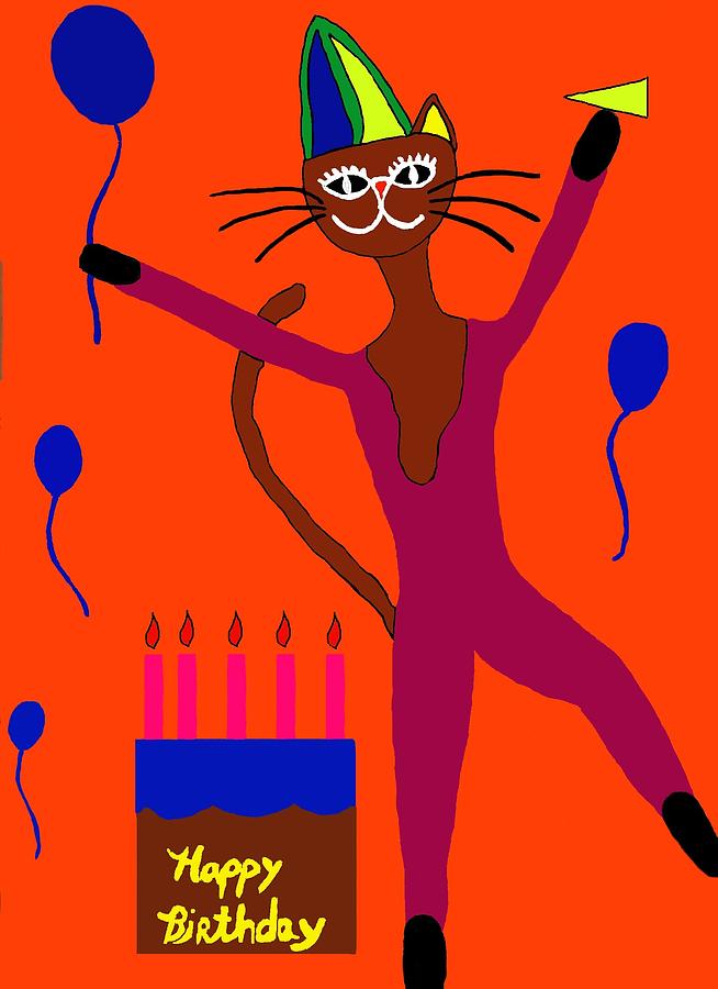 Birthday cat 2 Digital Art by Laura Smith