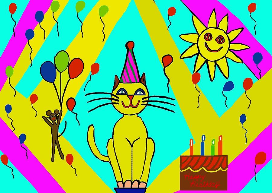 Birthday cat 3 Digital Art by Laura Smith