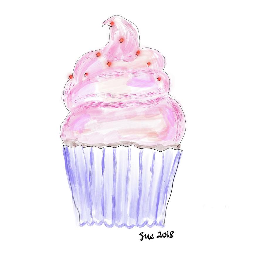 Birthday Cupcake with Pink Frosting Drawing by Susan Pellegrino Fine