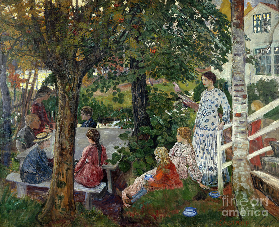 Birthday in the garden Painting by O Vaering by Nikolai Astrup