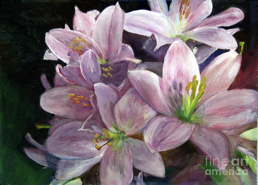 Birthday Lilies Painting by Donna Walsh