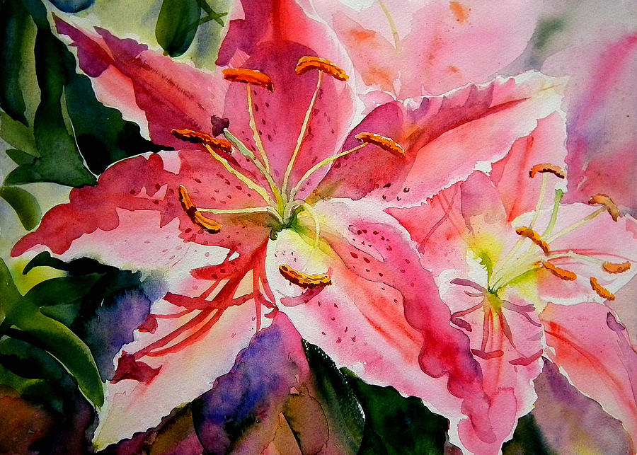 Stargazer Lily Painting - Birthday Lilies by Ruth Harris