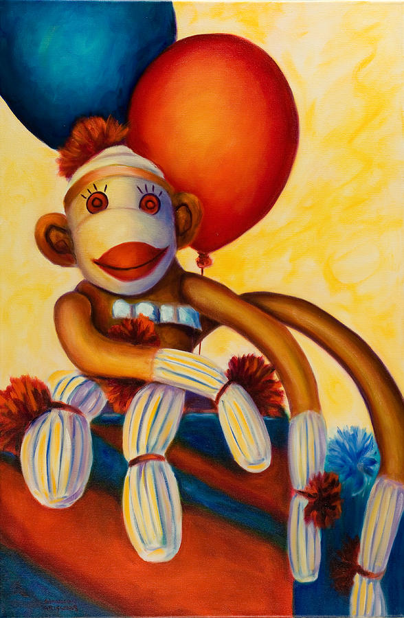 Birthday Sock Monkey Painting by Shannon Grissom