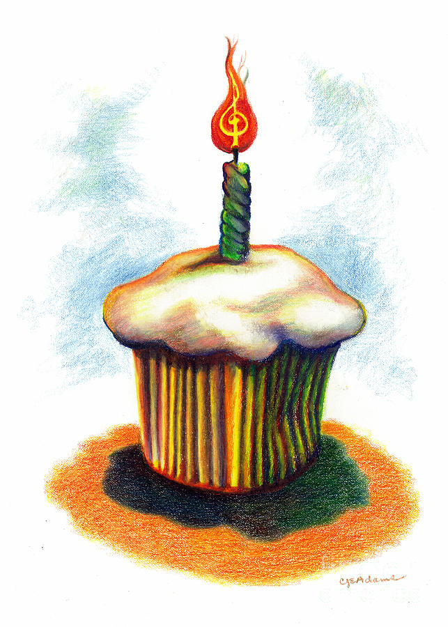 Birthday Cupcake Song Drawing by Cheryl Emerson Adams