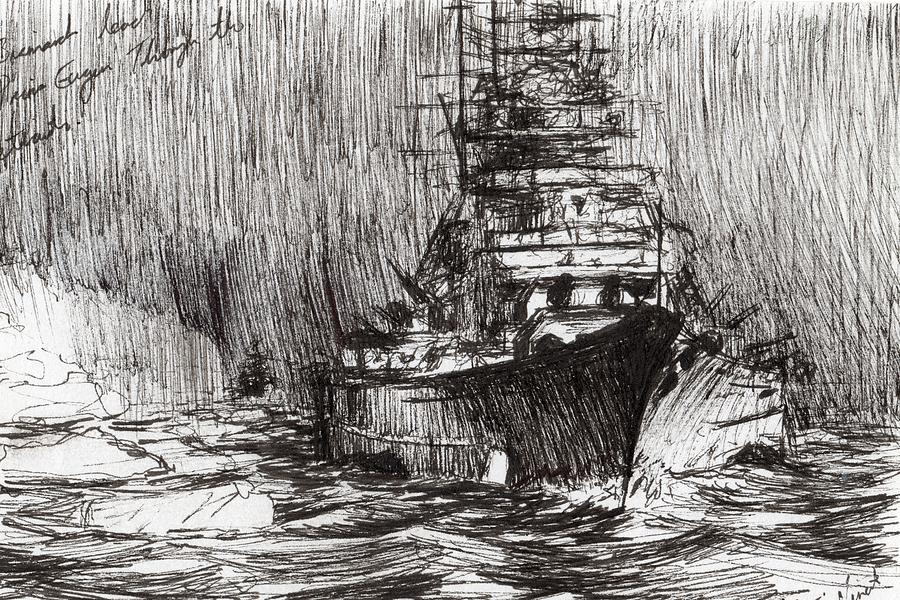 Bismarck off Greenland Drawing by Vincent Alexander Booth