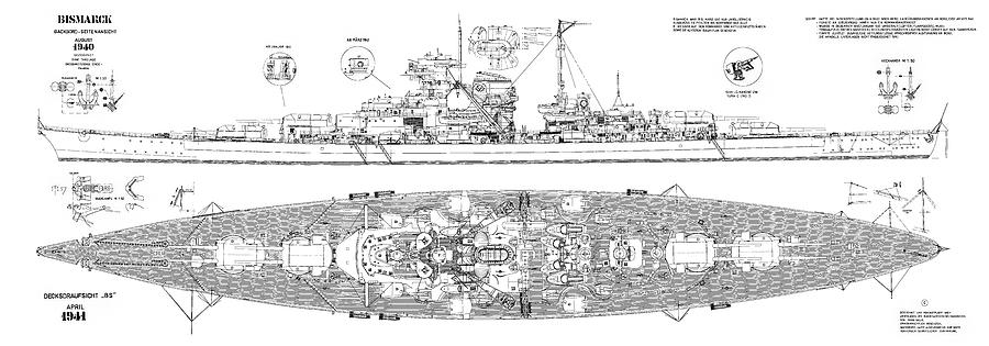 Чертеж линкора бисмарк