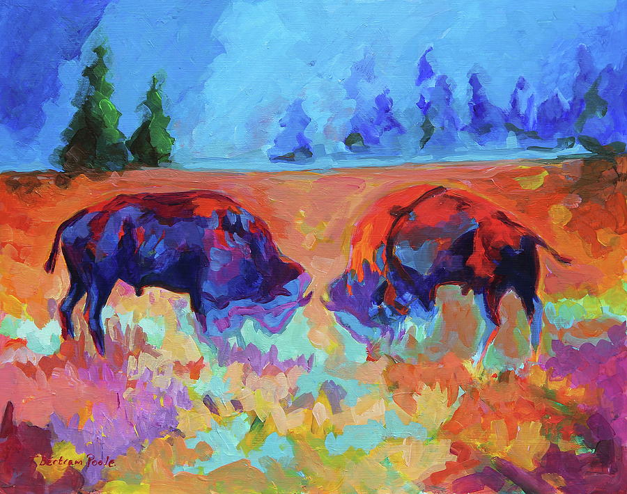 Bison Contest Painting by Thomas Bertram POOLE