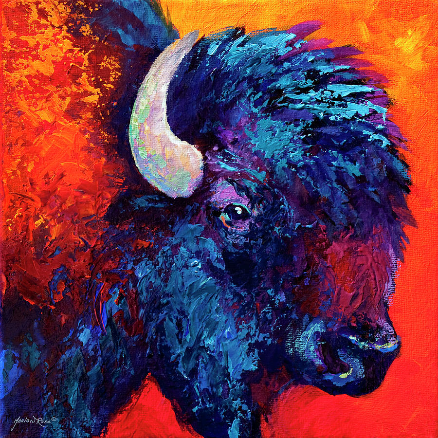 Bison Painting - Bison Head Color Study II by Marion Rose