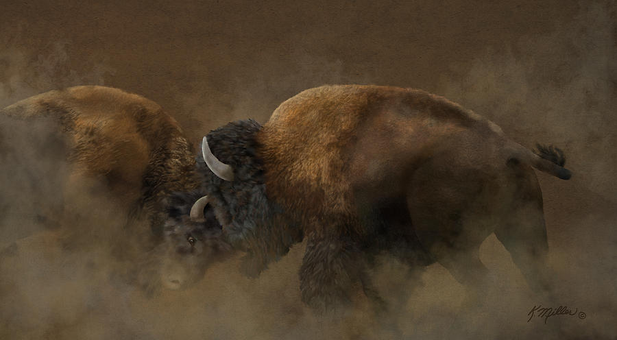 Bison Painting by Kathie Miller