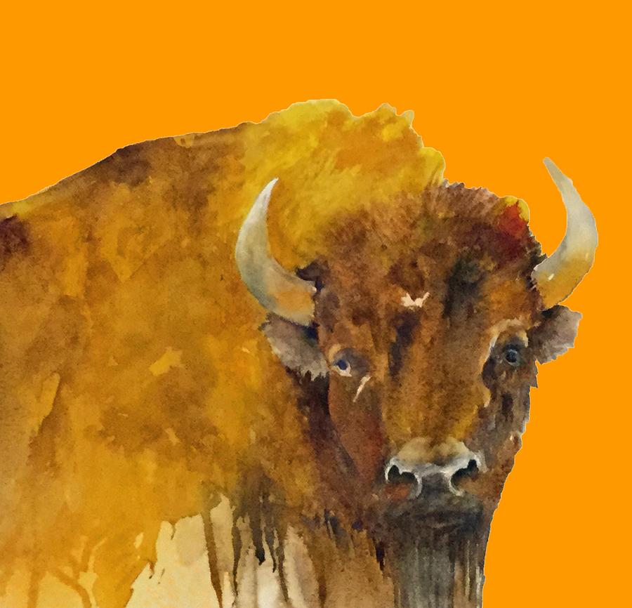 Bison, orange Painting by Maureen Moore