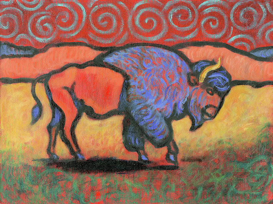 Bison Totem Painting by Linda Ruiz-Lozito