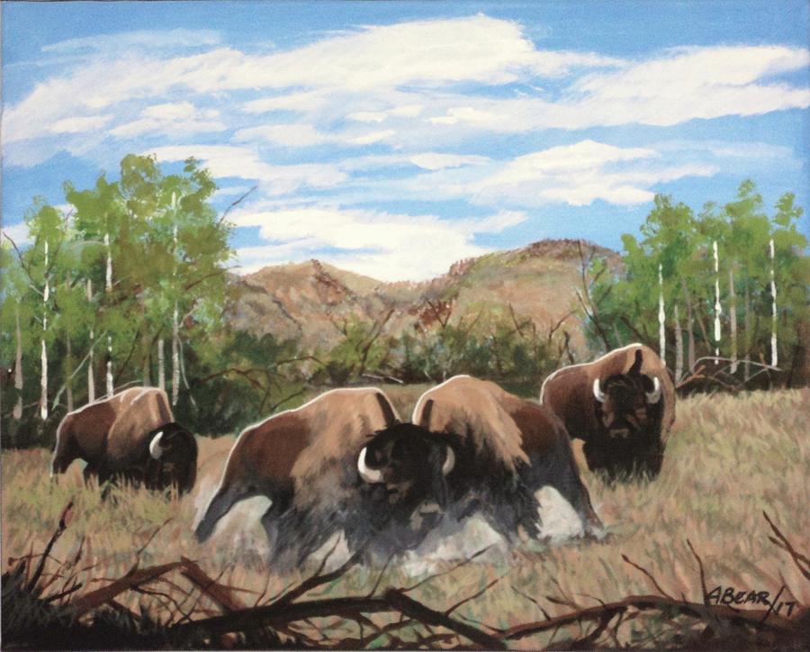 Bisonfight Painting by Anthony Bear