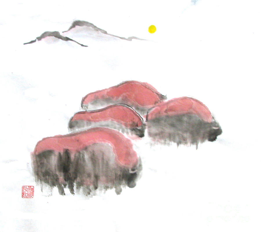 Bisons In Snow I Painting by Mui-Joo Wee Bisons In Snow I Painting by Mui-Joo Wee