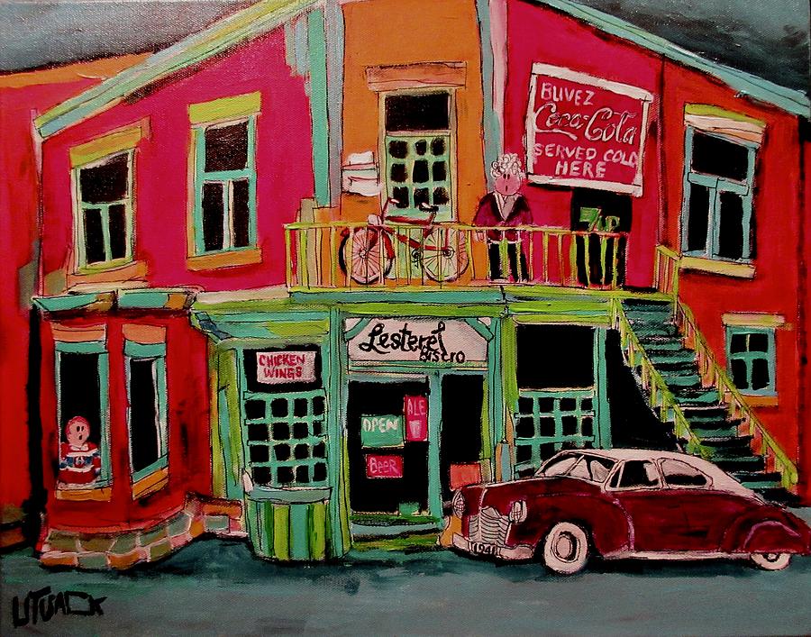 Bistro in Lachine on Notre Dame Painting by Michael Litvack