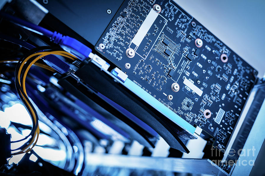 Bitcoin mining device in a close-up shot. Photograph by Michal Bednarek