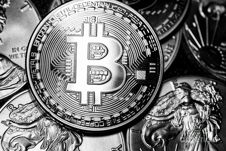 Bitcoin With 10z Us Silver Eagle Coins Photograph by Joe Fox - Fine Art ...