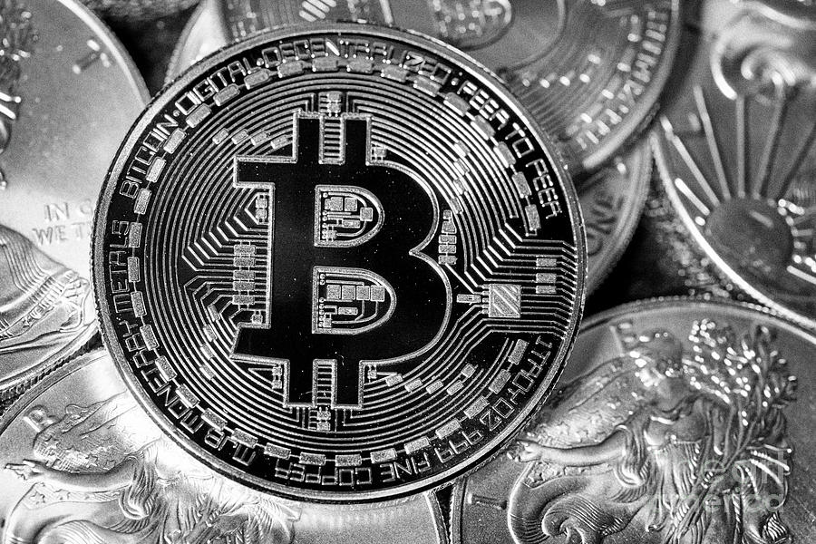 Bitcoin With 1oz Silver Bullion Us Eagle Coins Photograph by Joe Fox