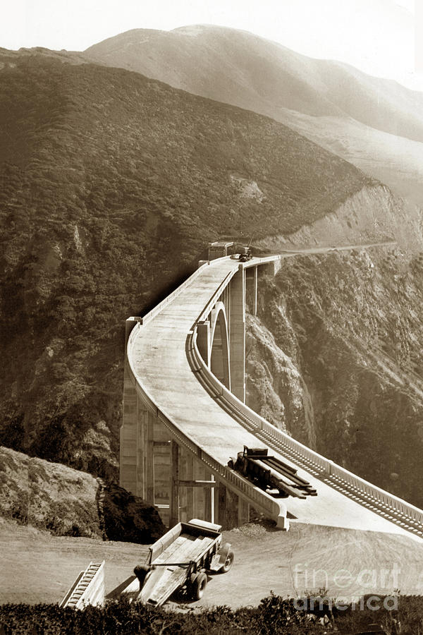 Truck Photograph - Bixby Creek Bridge, Big Sur, Calif. October 1932 by Monterey County Historical Society