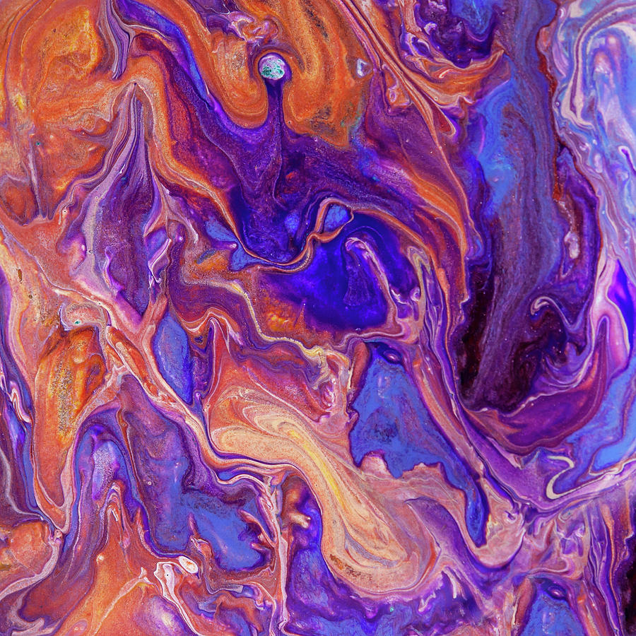 Orange and purple original acrylic pour painting by David Ilzhoefer