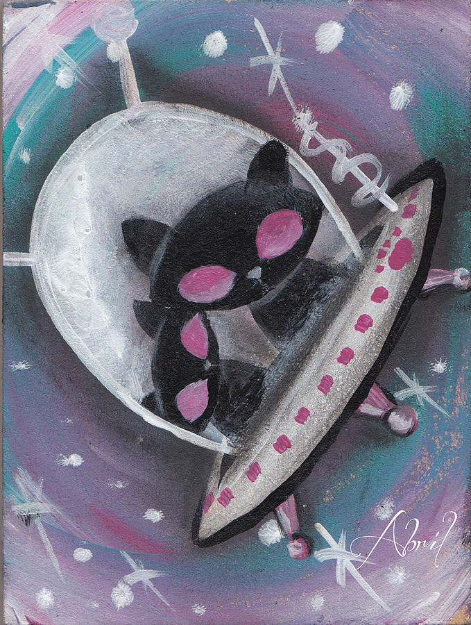 Black Alien Space Cats Painting by Abril Andrade
