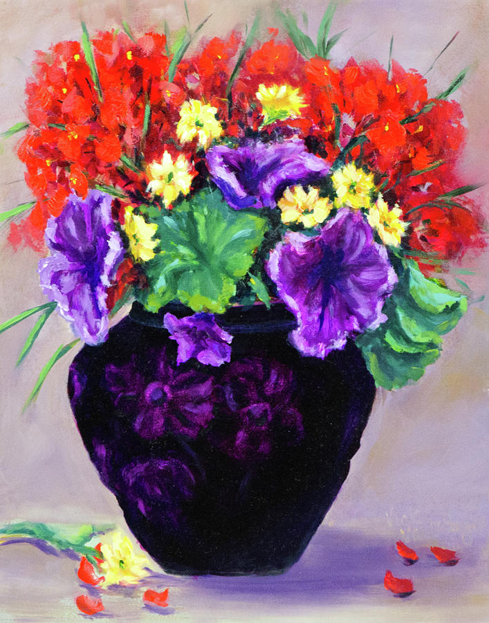 Daisy Painting - Black Amethyst Satin Vase by Vicki VanDeBerghe
