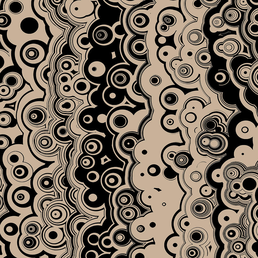 Abstract Digital Art - Black and Beige Targets and Lines by Joy McKenzie