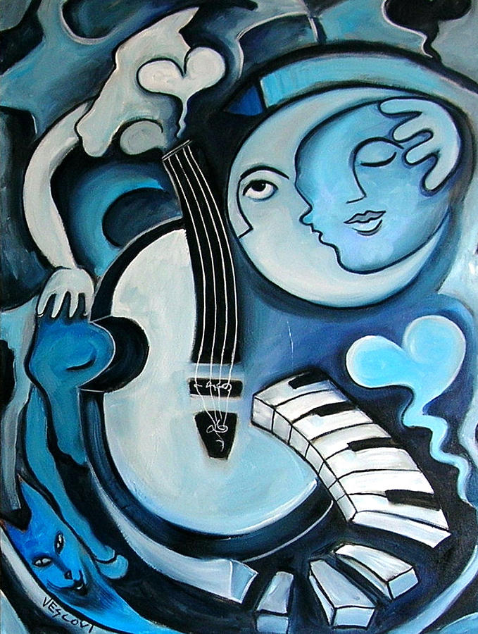 Abstract Painting - Black And Bleu by Valerie Vescovi Abstract Painting - Black And Bleu by Valerie Vescovi