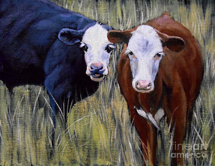 Black and Brown Cow Painting by Christopher Shellhammer