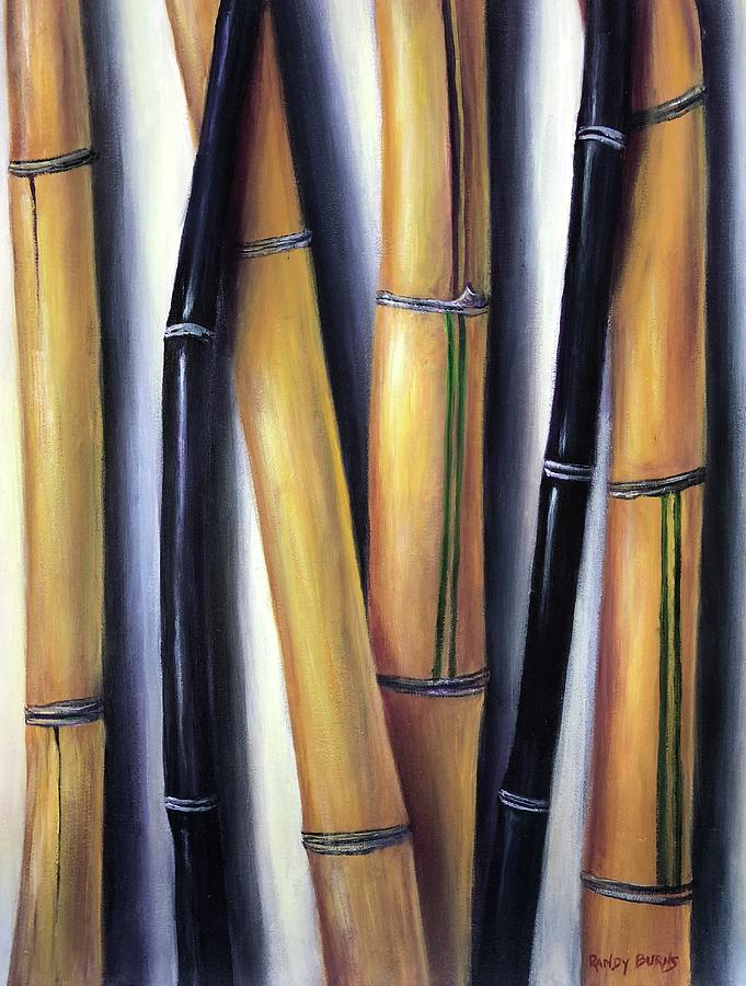 Black and Gold Bamboos Painting by Rand Burns