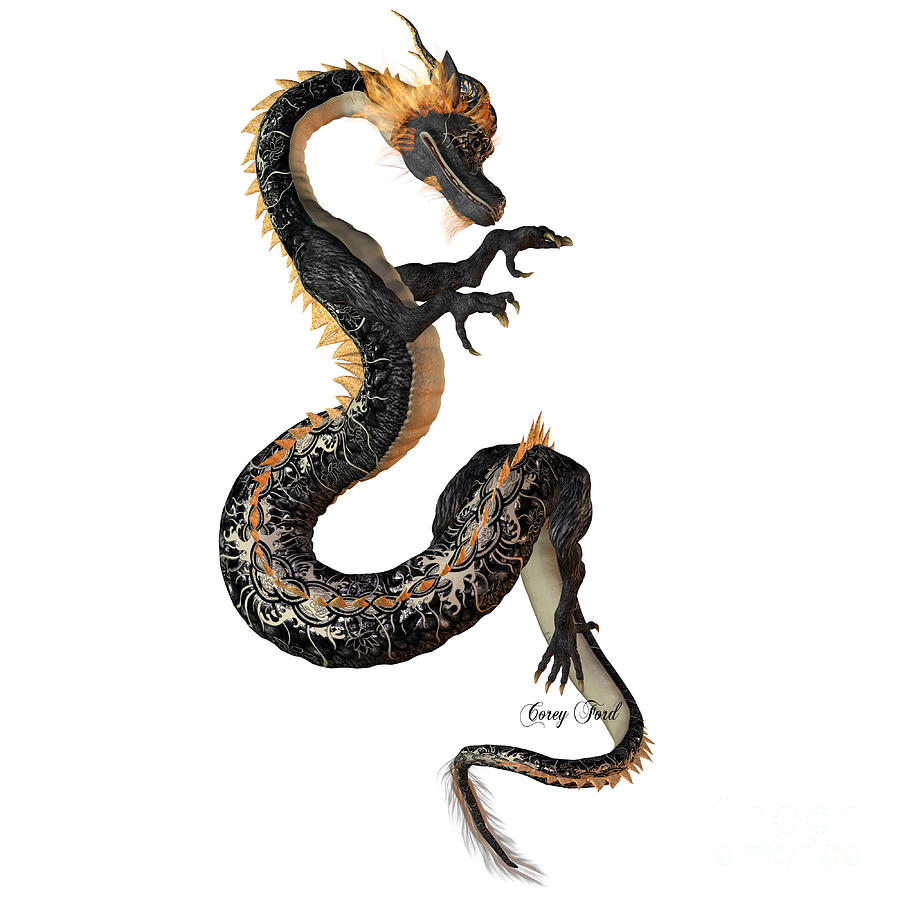Black and Gold Dragon Painting by Corey Ford