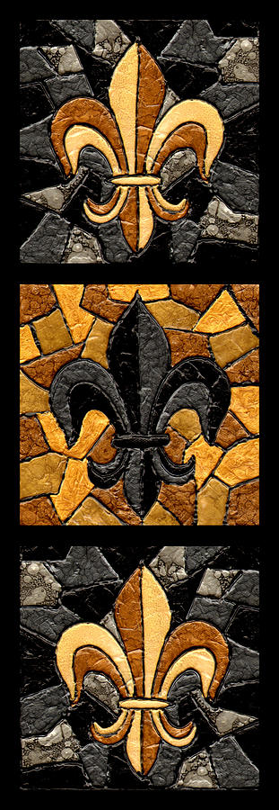 Black and Gold Triple Fleur de Lis Painting by Elaine Hodges