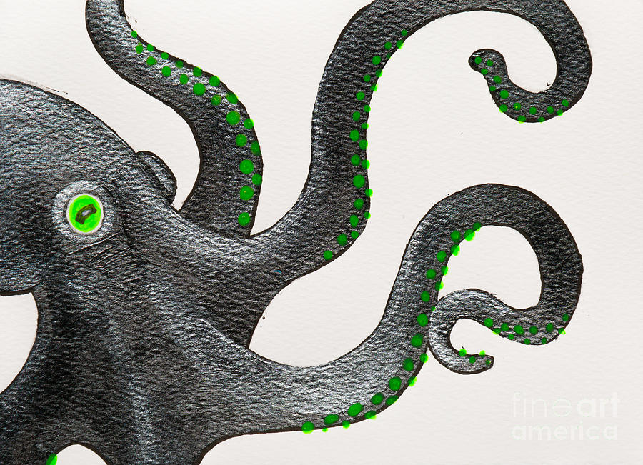 Black and green octopus Painting by Stefanie Forck