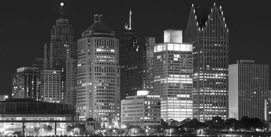 Black and White Night in Detroit Photograph by Frozen in Time Fine Art Photography