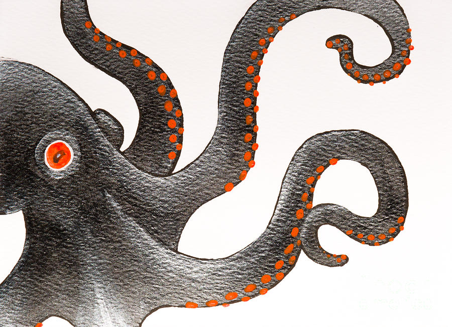 Black and orange octopus Painting by Stefanie Forck